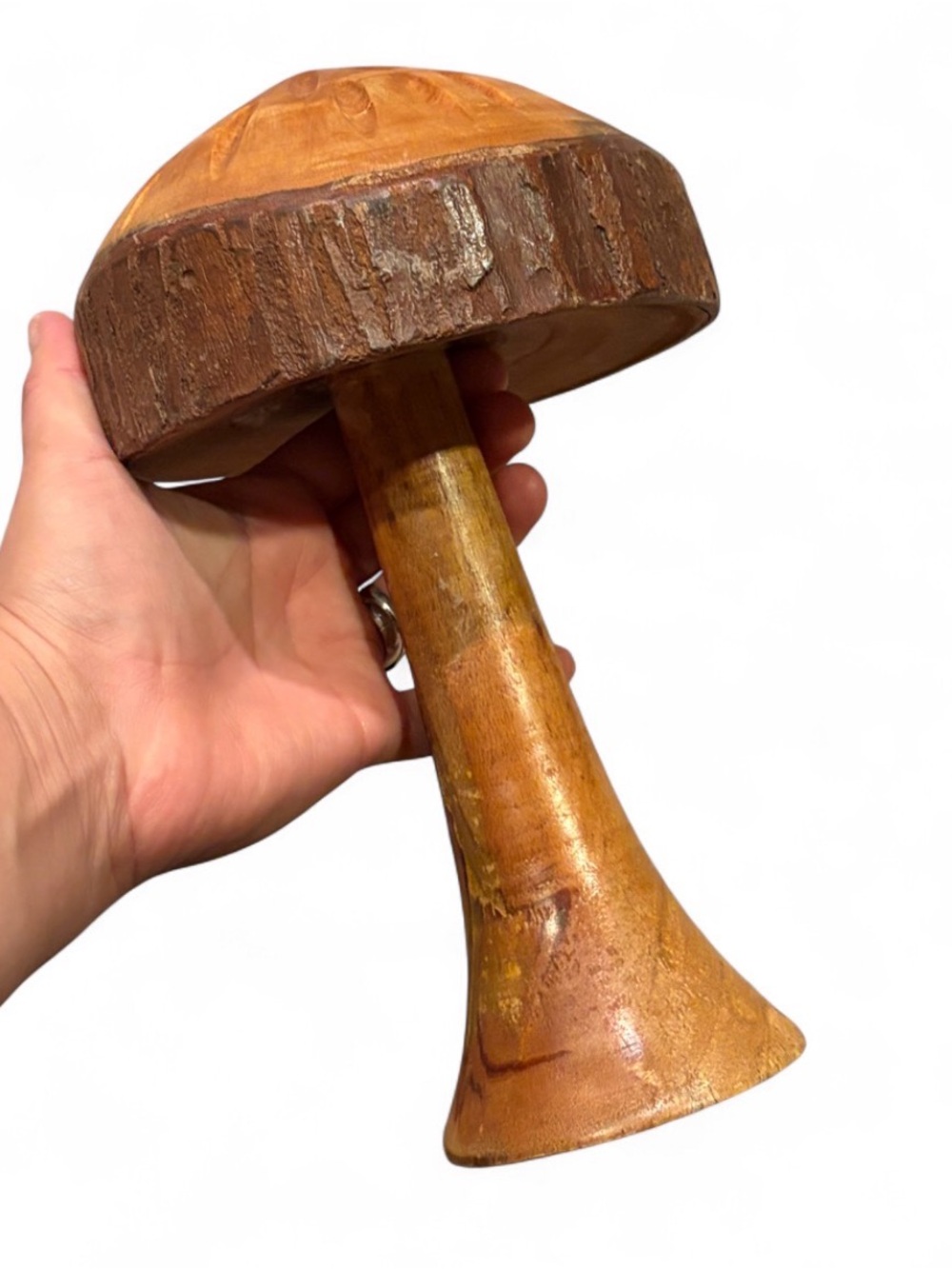 Vintage Hand Carved Handmade Wooden Mushroom Sculpture Figure 10 inch Height